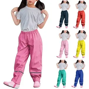 Pantalones de lluvia para niños, pantalón impermeable de PU a prueba de viento, transpirable, para niñas, naranja