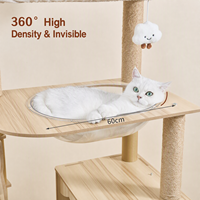 Grand arbre à chat en bois avec maisonnette et griffoir, design capsule spatiale, gain de place, personnalisable OEM ODM
