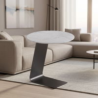 Table basse ronde moderne extensible avec rangement en acier inoxydable et plateau en marbre pour salon