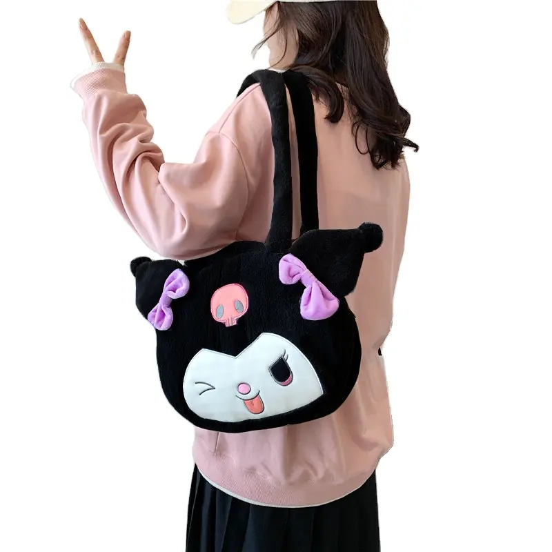 DHF Hot Sale Cartoon Anime Kuromi Plush Bag Melody Backpack Cute Stuffed Bag Handbag Stuffed Toys Gift Coin Purse
