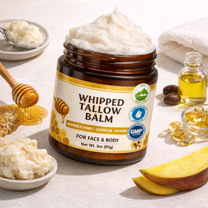 Baume fouetté au suif pour le visage et le corps |   Suif de bœuf nourri à l'herbe avec du miel de Manuka |   Hydratant léger et à absorption rapide - Product Image 4