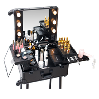 Trousse de maquillage pliante avec tiroirs Studio Makeup Artist Cosmetic Case avec ampoule réglable Leg Mirror Cosmetic Box