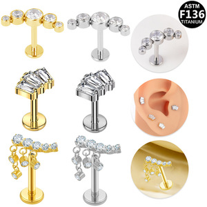 Piercing de lèvre en titane G23 avec zircone carrée, design géométrique, pour usage quotidien, bijoux unisexes - Product Image 1