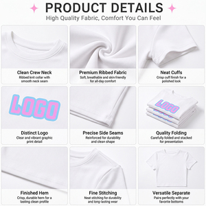 T-shirt court en coton pour femme avec logo personnalisé, manches courtes, col rond, coupe ajustée, décontracté, été, imprimé par transfert thermique, ODM OEM - Product Image 3