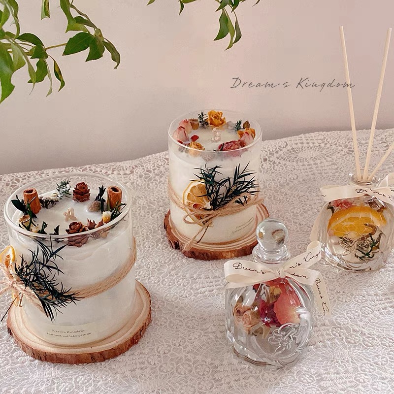 Сушеные цветы с индивидуальным логотипом, роскошная хрустальная Ароматизированная Свеча из соевого воска