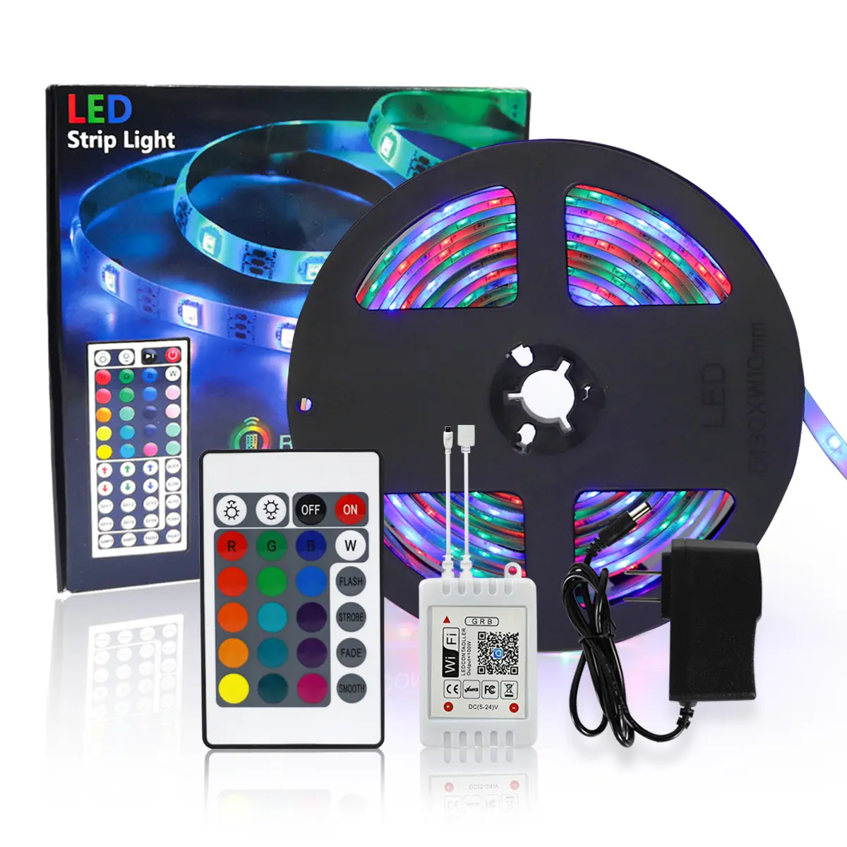 5M WiFi 5050RGB LED Strip Light With 24keys Remote Control Cuttable Unlinkable Tape Light For Bedroom Kitchen