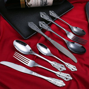 Cubiertos dorados y plateados vintage de lujo de alta calidad, cubiertos dorados reales de acero inoxidable para banquetes - Product Image 4