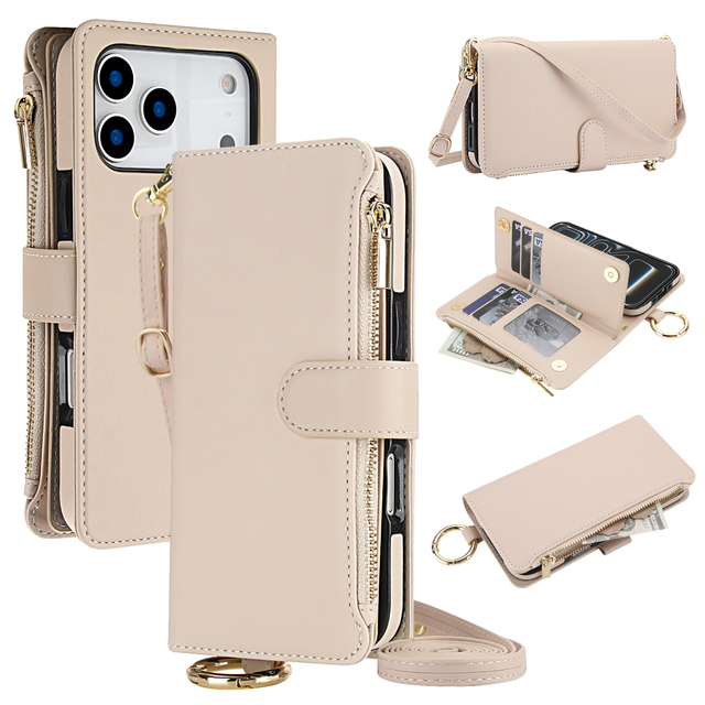 Classic Multi-Functional PU Leather Wallet Phone Case With Chain Strap Multiple Card Slots Wrist Strap Phone Crossbody Bag