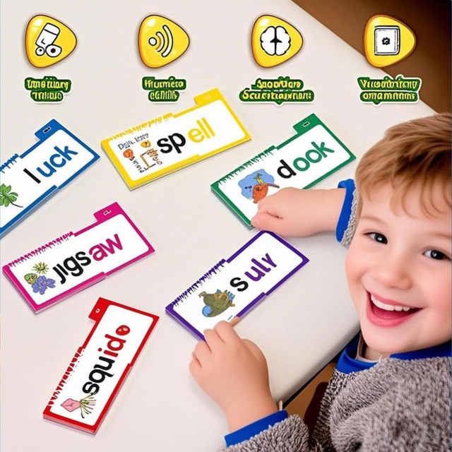 Custom 30 ABC Vocabulary Flashcards Read Rhyme Flip Book Phonics Educational English Phonics Flipbook Toy Family Build Cards