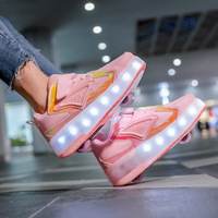 Chaussures à roulettes LED lumineuses OEM en gros, baskets à roulettes 2-en-1, chaussures de sport d'extérieur pour le patinage