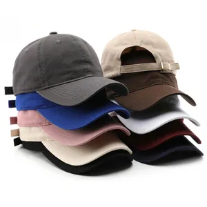 Retro Solid Color Black Washed Cotton Adjustable Sport Curved Brim Sport Baseball Cap For Women Outdoor Sun Protection Hat