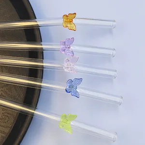Cannuccia di vetro con farfalle cannucce di vetro trasparente set di cannucce di vetro riutilizzabili