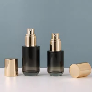 STELLAR PATH Luxury Beautiful Black Glass Cosmetics Packaging Set Gold Lid Face Cream Jars Lotion <b>Bottle</b> with Paper Tube - Product Image 3