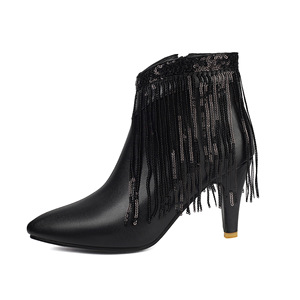 Botines Negros de Tacón de Aguja con Punta Fina, Decoración de Borlas y Lentejuelas, Cierre de Cremallera, Tendencia de Moda, Envío Directo - Product Image 1