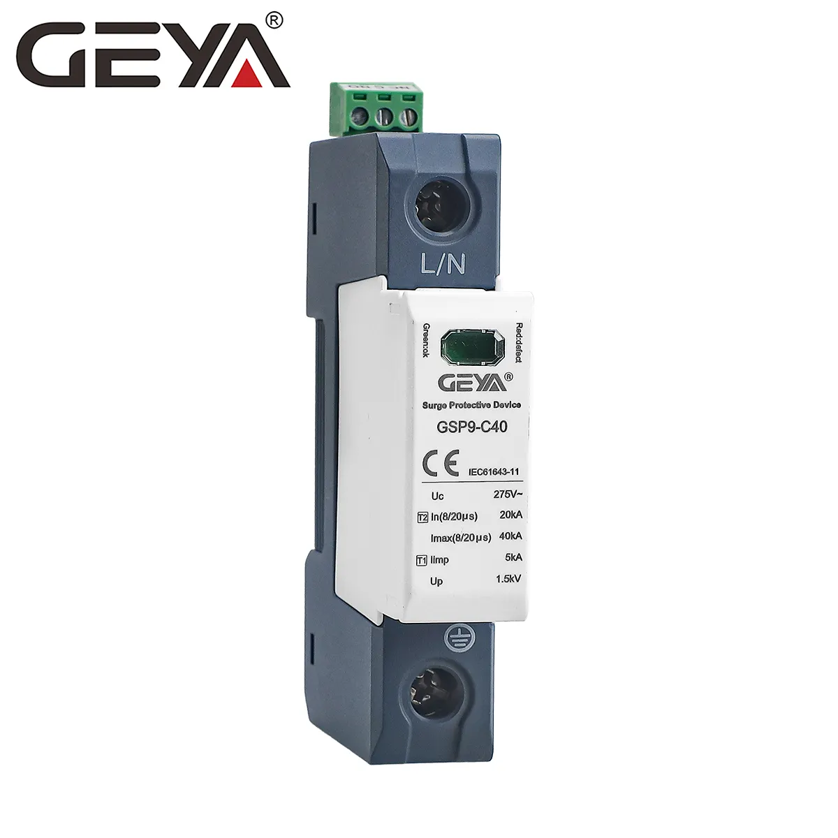 Geya GPS9-C40 1P 40ka Nieuw Ontwerp Din Rail Overspanningsbeveiliging Oem Odm Fabriek Prijs Ac Dc 40ka Dc Spd T1 T2