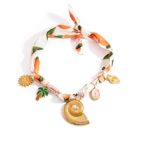 Collar de seda con colgante de concha y patrón de plantas, joyería de fiesta de acero inoxidable XL31703 - Product Image 5