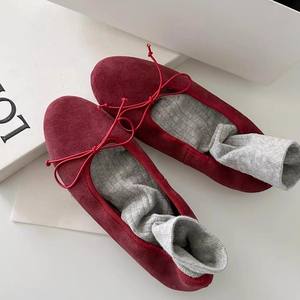 In-Stock Version~Women's Wool Curly Ballet-Style Slip-On Fuzzy Shoes Fleece-Lined <b>Flat</b> Shoes with Bowknot for Versatile Commute - Product Image 5
