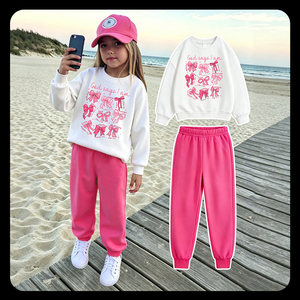 Grazioso Completo per Bambine: <span class=keywords><strong>Felpa</strong></span> <span class=keywords><strong>Bianca</strong></span> e Pantaloni Rosa con Elastico in Vita, Set di Abbigliamento Casual alla Moda per Bambini - Product Image 1