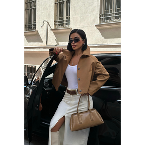 Abrigo Corto Marrón para Mujer, Forro de Piel Sintética, Tejido Impermeable, Estampado Informal, Talla Grande, Algodón Personalizado para Otoño Invierno - Product Image 3