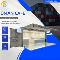 Café mobile spacieux en conteneur préfabriqué style Oman, café en acier avec auvent et plateforme pour la restauration en plein air