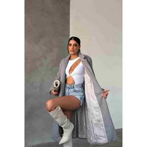 Manteau en crêpe à simple boutonnage XS, blazer formel réversible, plissé, à sequins, imprimé, en nylon imperméable et respirant, été automne hiver - Product Image 1