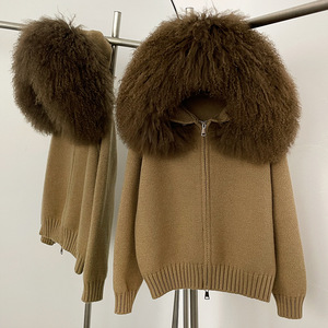<span class=keywords><strong>Cardigan</strong></span> Corto da Donna All'ingrosso Lavorato a Maglia a Maniche Lunghe <span class=keywords><strong>con</strong></span> Collo in Vera Pelliccia Mongola, Morbido e Caldo Pullover Peloso Personalizzato <span class=keywords><strong>con</strong></span> <span class=keywords><strong>Cappuccio</strong></span> in Pelliccia Naturale - Product Image 2