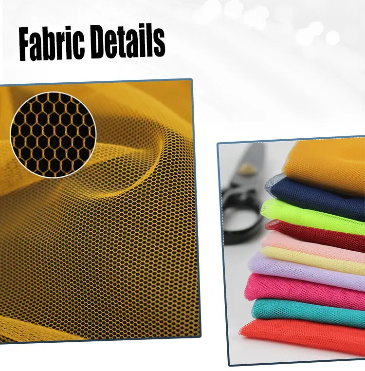 Hot Sale Fine Holes Warp Knitted Hexagon 100% Polyester Veil Soft Tulle Fabric For Wedding Dress