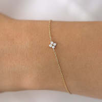 Mlluki Joyería al por Mayor, Pulsera de Plata de Ley 925 Chapada en Oro de 14K con Pequeño Dije de Trébol de la Suerte con Circonita Cúbica