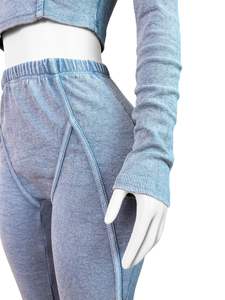 Set di pantaloni Skinny con Logo personalizzato <span class=keywords><strong>tuta</strong></span> <span class=keywords><strong>da</strong></span> <span class=keywords><strong>donna</strong></span> lavata vecchio Set aderente a costine due pezzi Set Leggings abiti all'ingrosso - Product Image 6