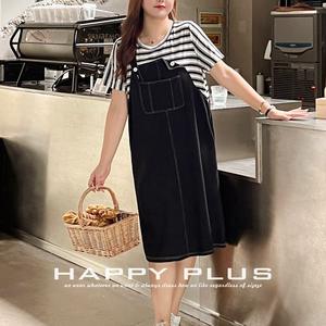 เดรสลายทางแบบแพทช์เวิร์ค รุ่น Runqi ทรงสองชิ้นปลอมแบบมีสายคล้องไหล่ ไซส์พลัส สีดำ คอกลม สำหรับผู้หญิง รุ่น N8737 - Product Image 5