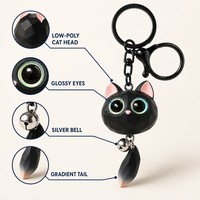 Gantungan Kunci Kucing 3D Geometris Bersegi, Liontin Kepala Kucing, Aksesoris Lucu Kawaii, Tali Ponsel, Grosir, Custom