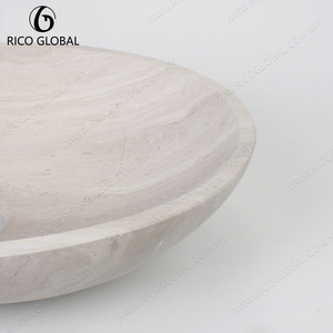 Lavabo Redondo de Travertino para Baño, Lavabo de Piedra Pulida, Montaje en Superficie, Diseño Minimalista - Product Image 3