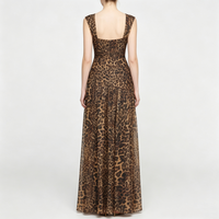 Robe longue marron imprimé léopard à col carré sans manches, élégante pour l'été, idéale pour les fêtes et les mariages, vêtement de mode féminin