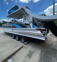 Bateau ponton de luxe en aluminium avec évier pour hôtels, doté d'un bar de cuisine flottant pour l'été et d'un moteur hors-bord pour le surf