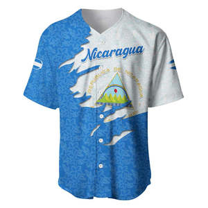 Camiseta de Béisbol con Diseño de la Bandera de <span class=keywords><strong>Nicaragua</strong></span> con Efecto Desgarrado, Emblema Nacional y Patrón Floral, Impresión Bajo Demanda, Camisetas de <span class=keywords><strong>Nicaragua</strong></span> - Product Image 3