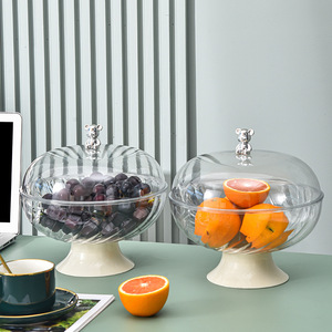 Light Luxury Tall Fruit Bowl With Lid And Drain Off White Plastic Round Party Snack Plate - Product Image 2