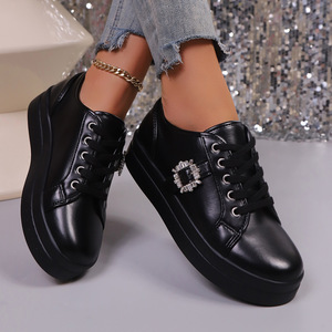 Autumn New Thick-Soled Lace-Up Rhinestone Casual Shoes Large Size Platform Sports Shoes for Women Wholesale 43 - Product Image 1