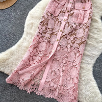 Robe Femme Chic Française Luxe Léger Manches Courtes Dentelle Découpée Taille Cintrée Robes de Bureau Élégantes pour Femme