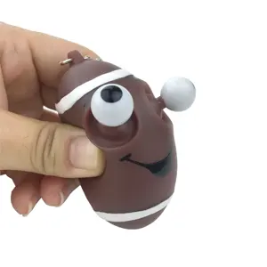 Kawaii कार्टून पीवीसी विरोधी तनाव निचोड़ आंख पॉपर 3D आकार रग्बी गेंद डिजाइनर चाबी का गुच्छा