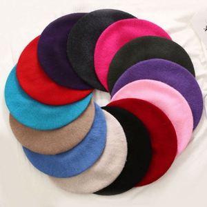 Solid Color Plain Wool Beret <b>Drop</b> Shipping Winter Hats French Beret for Women - Product Image 2