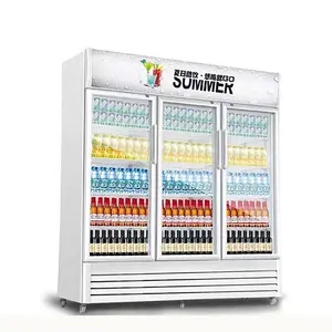 Refrigerador comercial de alta qualidade com três portas para bebidas frias, vitrine vertical, porta de vidro, refrigerador, porta transparente