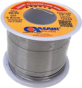 Alambre de soldadura de <span class=keywords><strong>estaño</strong></span>-<span class=keywords><strong>plomo</strong></span> Sn60Pb40 de buena calidad, redondo, plateado, con núcleo de colofonia, para soldadura original Asahi - Product Image 1