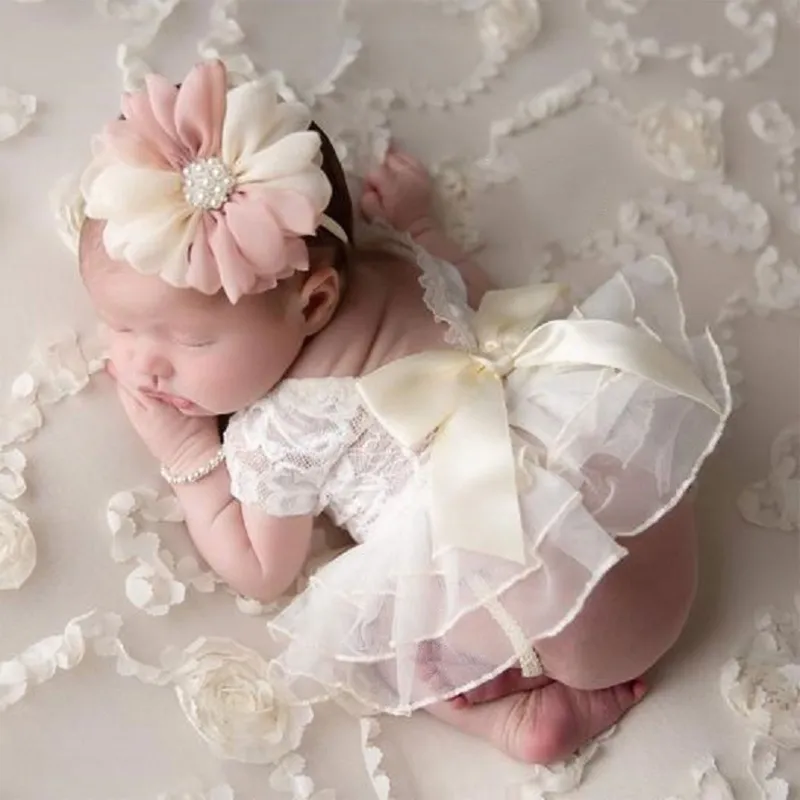 Baby Fotografie Requisiten Outfit Spitze Bowknot Rock mit Blumen Stirnband für Neugeborene Mädchen Foto machen Drops hipping