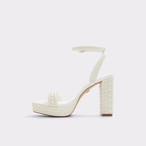Sandali con Plateau Bianco Avorio con Perle, <span class=keywords><strong>Scarpe</strong></span> da Sposa, da Cerimonia, da Principessa, con <span class=keywords><strong>Tacco</strong></span>, per Abiti da Sera - Product Image 4