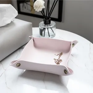 Pu Tray <b>Foldable</b> Table Storage Box Jewelry Key Coin <b>Desk</b> Top Organizer Entryway Nightstand Home Office Decoration - Product Image 4
