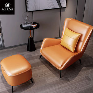 Kain kulit mewah Modern bingkai logam kursi santai furnitur sandaran tangan rendah desain baru hotel ruang tamu malas <span class=keywords><strong>Sofa</strong></span> tunggal - Product Image 3