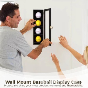 Baseball <b>Display</b> <b>Case</b> <b>Wall</b> Mounted Black With Partitions For 4 Balls Storage Collectible Showcase - Product Image 3