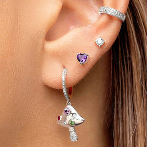 أقراط هوجي من الفضة عيار 14 قيراط ذهبية بقوس قزح وأقراط من الزركون غير تقليدي هدية - Product Image 4