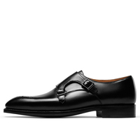 Chaussures habillées de luxe pour hommes en cuir de veau véritable, à double boucle moine, style brogue avec boucle sculptée