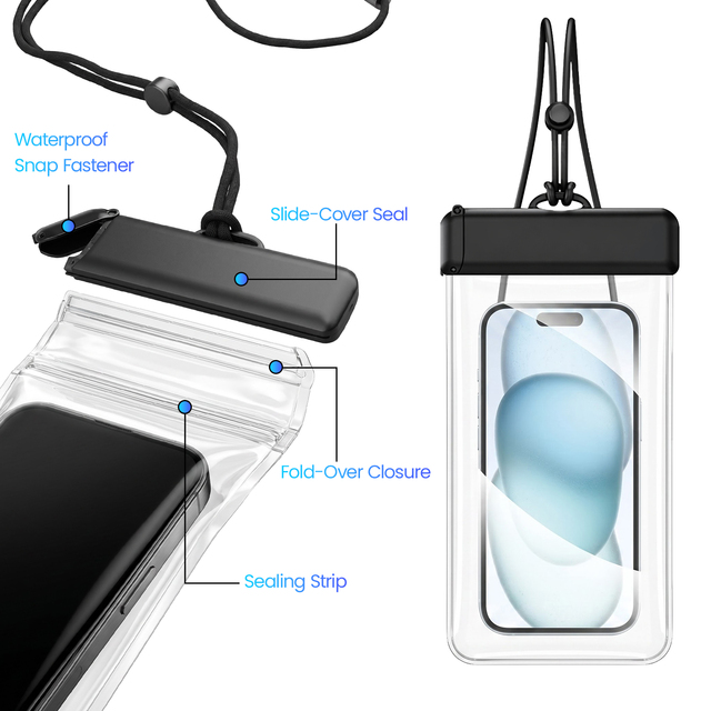 Waterproof Phone Pouch Case IPX8 Beach Cruise Essentials Touch Screen Easy Lock Cell Phone Dry Bag for All Model Phone